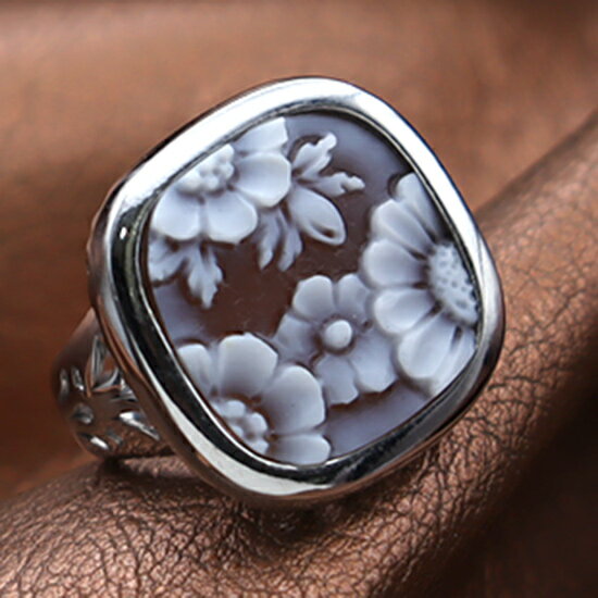 カメオリング イタリア製 シェルカメオ お花のカメオ カメオ彫刻家バルザーノ氏製作 Silver デザイナーズリング カメオ アクセサリー 高級 ギフト お誕生...