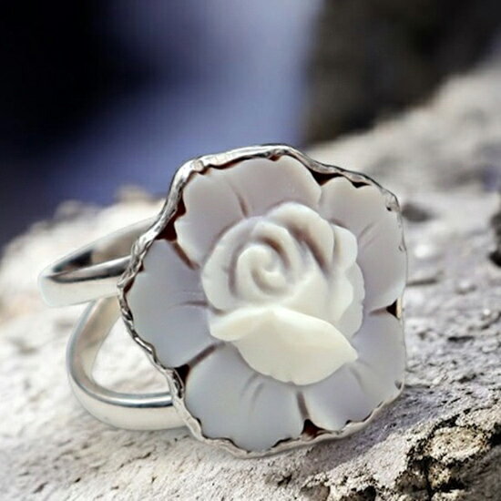 カメオリング デザイナーズ イタリア製 お花 チロ・ロマーノ作 海外アーティスト&セレブにも人気 シルバー 高品質&低価格 オシャレ カメオ アクセサリー 高級...