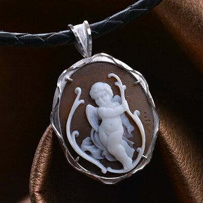 カメオペンダント&ネックレス 18金ホワイトゴールド枠 天使 エンジェル シェルカメオ 世界最高峰アゴス氏彫刻 デザイナーズ製品 カメオ アクセサリー 高級 ギ...
