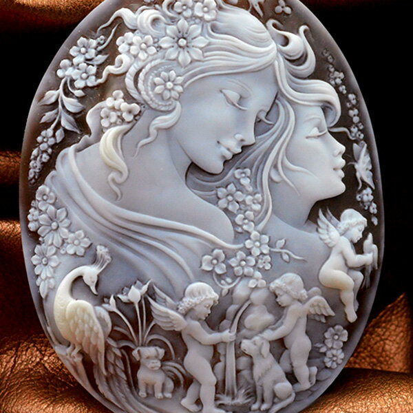 カメオ 特大 100mm アートカメオ 女性像 エンジェル 動物 お花 風景画 遠近法 彫刻家モナステーロ氏製作 額装などご相談ください カメオ アクセサリー ...