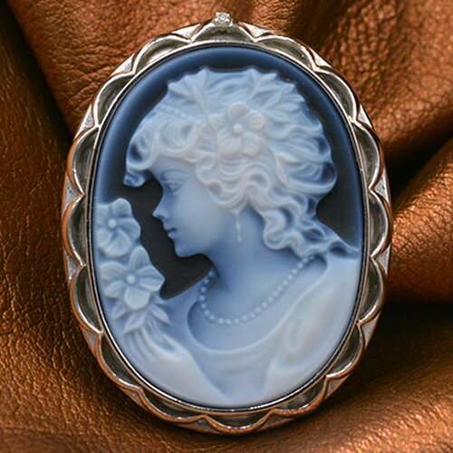 カメオブローチ&ネックレス Silver枠 美しい女性人物像 メノウカメオ BIGBANG G-DRAGON メンズ&レディス デザイン枠付き ドイツ製 カメオ...