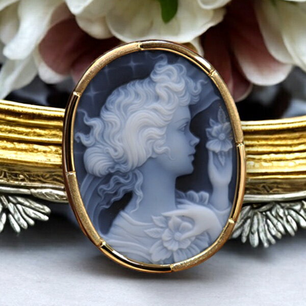 メノウカメオブローチ&ネックレス プレゼントにもおすすめ!! 18金ゴールド枠付き Silver金具 美しい女性像 ドイツ製 上品&高品質&低価格 オシャレ レ...
