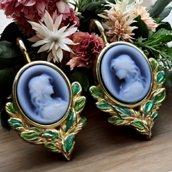 メノウカメオピアス エナメル付 イタリア&ドイツ製 美しい女性人物像 Silver シルバーギルド 上品&高品質&低価格 オシャレ フックピアス カメオ アクセ...