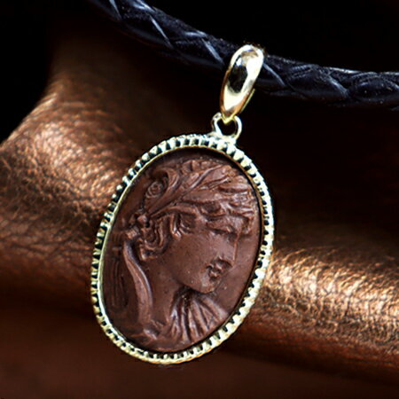 カメオペンダント メンズ&レディス 18金 ネックレス APOLLO アポロ 太陽神 芸術の神 医術 音楽 詩 数学 守り神 ジュテス作 ラーヴァ 溶岩 カメオ...