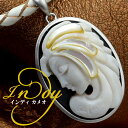 カメオネックレス シェルカメオ 「INDY」インディカメオ カリファーノ作 18金ホワイトゴールド ツヤ消しマット枠 オニキス&白蝶貝付 カメオ アクセサリー ...