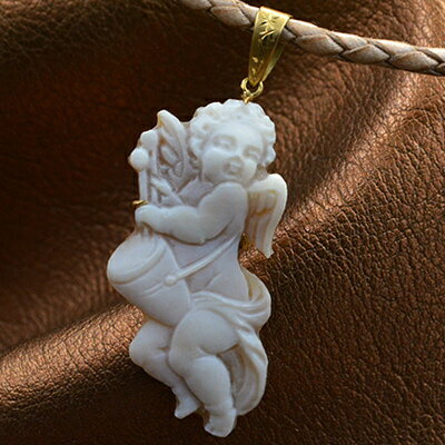 カメオネックレス ペンダント 18金ゴールド 天使 エンジェル シェルカメオ イタリア 彫刻家マミ作 レザーネックレス付 カメオ アクセサリー 高級 ギフト お...