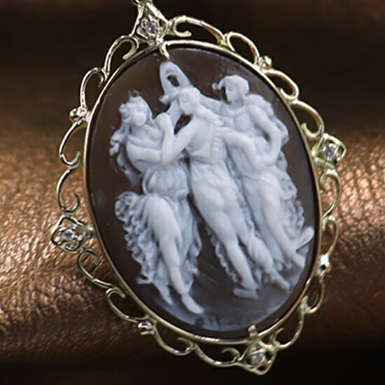 カメオペンダント&ネックレス 三美神 アンティークデザイン 巨匠オッタビアーノ作 シェルカメオ K18 ダイヤ付き 憧れの巨匠カメオ作品 カメオ アクセサリー ...