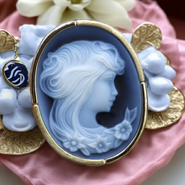 メノウカメオブローチ&ネックレス プレゼントにもおすすめ!! 18金ゴールド枠付き Silver金具 美しい女性像 ドイツ製 上品&高品質&低価格 オシャレ レ...
