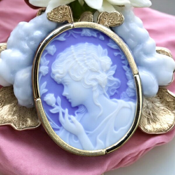 メノウカメオブローチ&ネックレス プレゼントにもおすすめ!! 18金ゴールド枠付き Silver金具 美しい女性像 ドイツ製 上品&高品質&低価格 オシャレ レ...