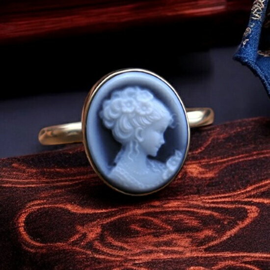 カメオリング メノウカメオ 18金ゴールド枠付き 美しい女性人物像 ドイツ製のカメオ 毎日着けたくなるシンプルリング 18Kのリング枠付き カメオ アクセサリー...