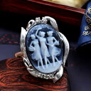 カメオリング ダイヤモンド付 デザイナーズリング メノウカメオ 人気の「三美神」の図柄 ドイツ製のカメオ Silver枠付き カメオ アクセサリー 高級 ギフト...