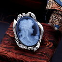 カメオリング ダイヤモンド付 デザイナーズリング メノウカメオ 美しい女性人物像 ドイツ製のカメオ Silver枠付き カメオ アクセサリー 高級 ギフト お誕...
