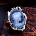 カメオリング ダイヤモンド付 デザイナーズリング メノウカメオ 美しい女性人物像 ドイツ製のカメオ Silver枠付き カメオ アクセサリー 高級 ギフト お誕...