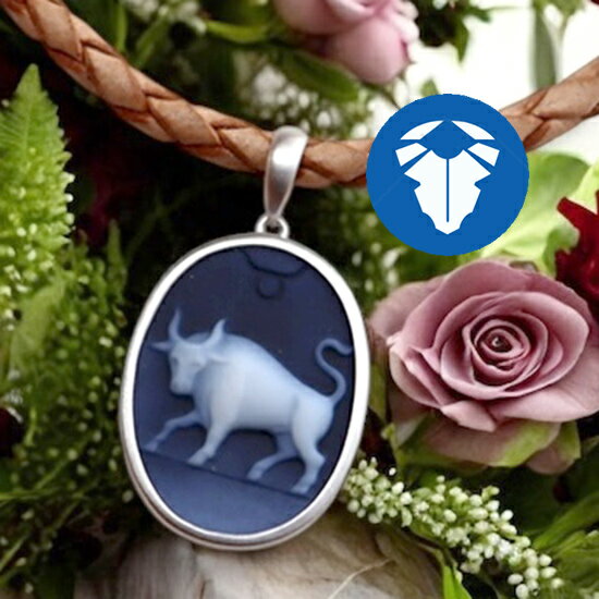 メノウカメオネックレス 牡牛座 12星座 Silver ツヤ消しデザイン 上品&高品質&低価格 オシャレ レザーネックレス付 カメオ アクセサリー 高級 ギフト...