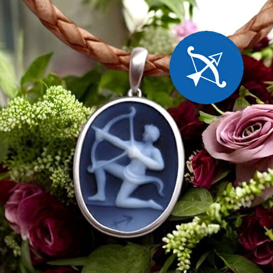 メノウカメオネックレス 射手座 12星座 Silver ツヤ消しデザイン 上品&高品質&低価格 オシャレ レザーネックレス付 カメオ アクセサリー 高級 ギフト...
