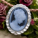 メノウカメオブローチ&ネックレス ストンカメオ 女性人物像 白蝶貝 ダイヤ付 本革レザーネックレス付 ドイツ製カメオ デザイナーズ製品 カメオ アクセサリー 高...