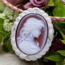 メノウカメオブローチ&ネックレス ストンカメオ 女性人物像 白蝶貝 ダイヤ付 本革レザーネックレス付 ドイツ製カメオ デザイナーズ製品 カメオ アクセサリー 高...