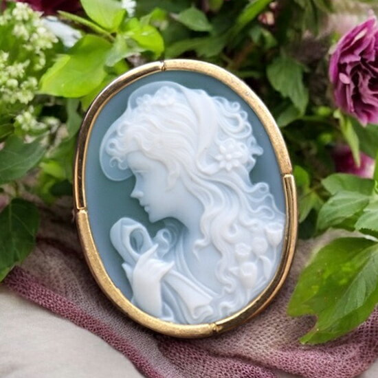 メノウカメオブローチ&ネックレス プレゼントにもおすすめ!! 18金ゴールド枠付き Silver金具 美しい女性像 ドイツ製 上品&高品質&低価格 オシャレ レ...