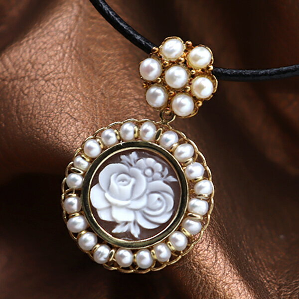 カメオネックレス 真珠 パール取り巻き イタリア製 シェルカメオ お花のカメオ バルザーノ氏製作 Silver デザイナーズペンダント カメオ アクセサリー 高...