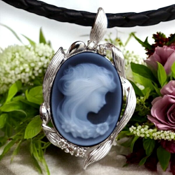 メノウカメオペンダント&ネックレス 美しい女性人物像 お花 ダイヤモンド付 G-DRAGON Silver デザイナーズ ドイツ製 上品&高品質&低価格 オシャ...