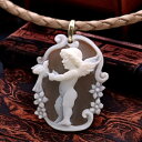 カメオペンダント&ネックレス 18金 ゴールド 天使&お花 イタリアのカメオ彫刻家モナステーロ氏製作 レザーネックレス付 カメオ アクセサリー 高級 ギフト お...