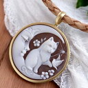 カメオネックレス 18金 ゴールド枠 シモネッリ作 ペンダントトップ 猫ちゃん ねこ お月さん 三日月 ファンタジー イタリア カメオ アクセサリー 高級 ギフ...