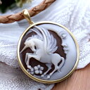 カメオネックレス 18金 ゴールド枠 シモネッリ作 ペンダントトップ ユニコーン 一角獣 お月さん 三日月 ファンタジー イタリア カメオ アクセサリー 高級 ...