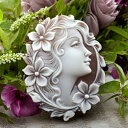 カメオブローチ&ネックレス 美しい女性像のカメオ シェルカメオ ロマーノ作 SV裏板枠 立体的な女性像とお花の彫刻 レザーネックレス付 カメオ アクセサリー 高...