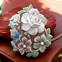 カメオブローチ&ネックレス 美しいお花のカメオ エナメル付 ロマーノ作 SV裏板枠 お花の彫刻 レザーネックレス付 カメオ アクセサリー 高級 ギフト お誕生日...