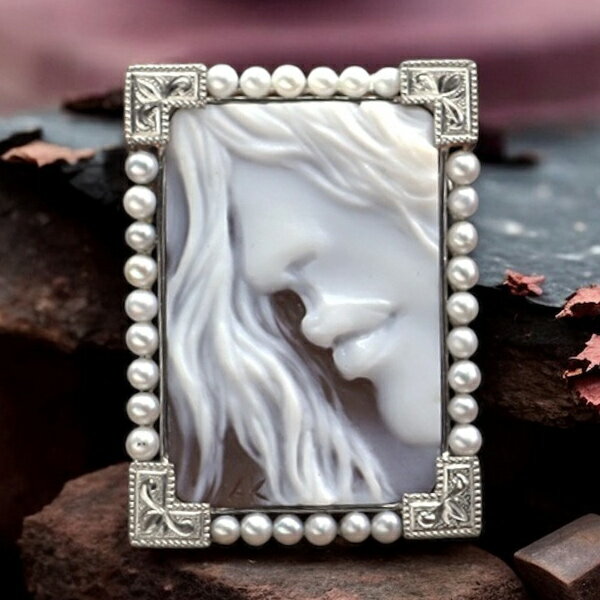 カメオブローチ&ネックレス プラチナ900 パール シェルカメオ デザイナーズ アニエスカK氏製作 独創的な美 pt900 カメオ アクセサリー 高級 ギフト ...