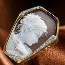 カメオブローチ&ネックレス 巨匠ガロファロ作 18金ゴールド プラチナ ダイヤ 人物像のシェルカメオ イタリア製 彫金デザイン枠 カメオ アクセサリー 高級 ギ...