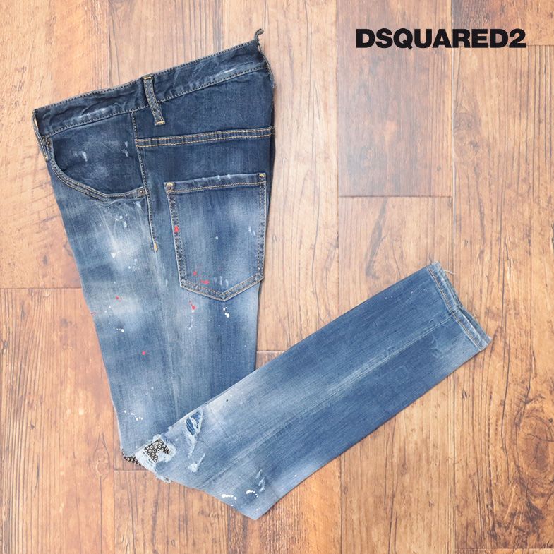 DSQUARED2 デニムパンツ S74LB0994 SUPER TWINKY JEAN 伸縮性◎ ヴィンテージ パッチワーク イタリア製 スキニー メンズ 20代 30代 お洒落【id123-121000TAF】