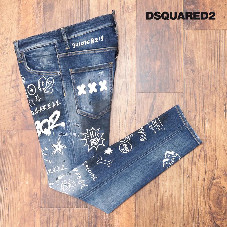 DSQUARED2 美脚デニムパンツ S74LB1099 SKATER JEAN ストレッチ ダメージ POPプリント 遊び心 イタリー製 ジーンズ メンズ 20代 30代【id132-122100TAF】