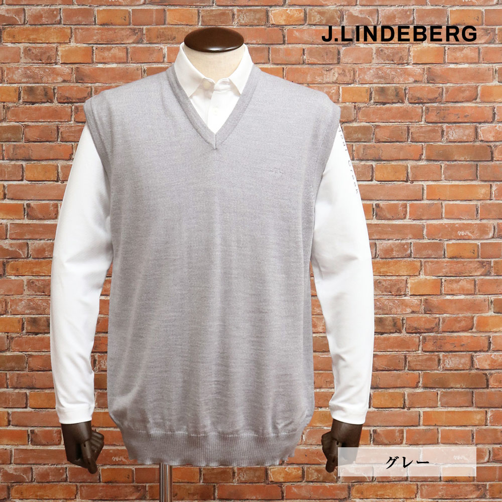 秋冬 J.LINDEBERG ニットベスト 071-49970 Vネック メリノウール ロゴ刺繍 ゴルフ シンプル メンズ 紳士 ジェイリンドバーグ【mc151-24200TAF】