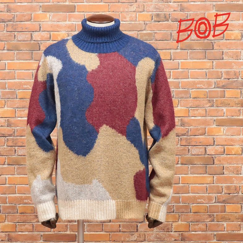 秋冬 BOB タートルネック ニット モヘア混ジャガード 幾何学 イタリア製 レトロ クラシク トラッド きれいめ メンズ インポート ボブ【jb223-31900TAF】のサムネイル