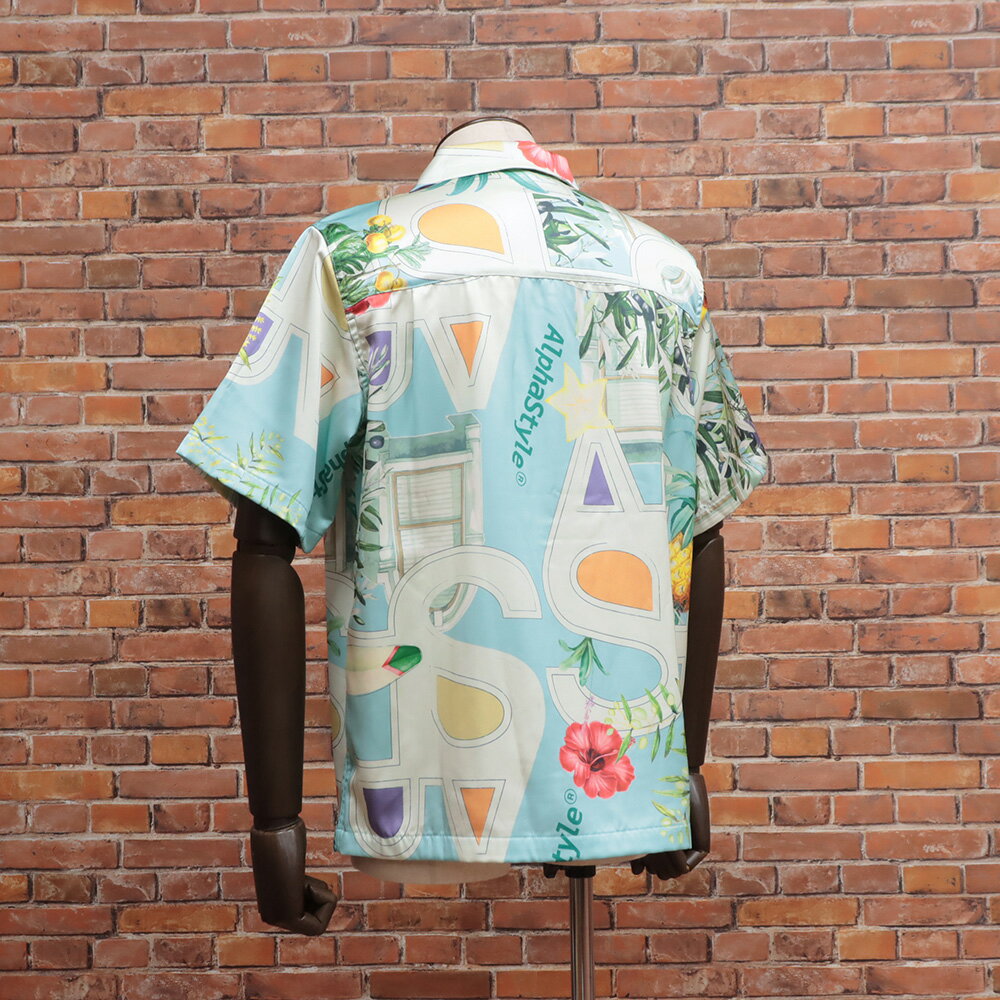 【アウトレット】Alphastyle 総柄シャツ サテン なめらか ボタニカル柄 胸ポケット アルファスタイル 半袖 メンズ ストリート【kc418-38500TAF】