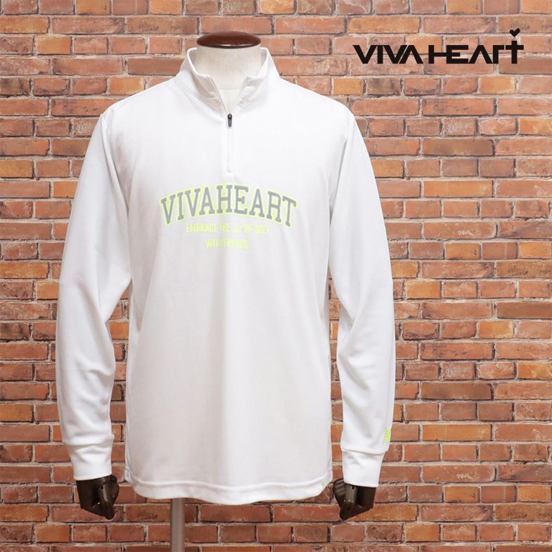 VIVA HEART ハーフジップ カットソー 吸水速乾 ベタつき防止 ロゴ レタード ストレッチ 長袖 ビバハート メンズ ゴルフウェア【jd192-7920TAF】