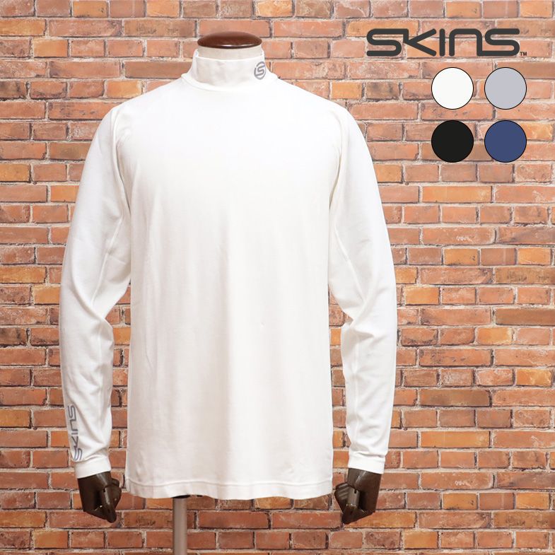 秋冬 SKINS モックネック カットソー 吸湿発熱 ストレッチ 暖か 快適 ラグラン ロンT 長袖 ゴルフ スポーツ メンズ 万能 インナー 着心地◎ メンズ スキンズ【jd205-14300TAF】