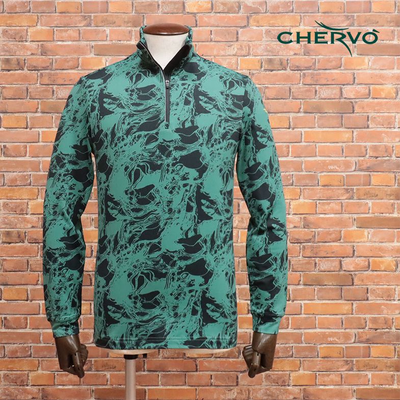 秋冬 CHERVO ハーフジップ カットソー 保温◎ ストレッチ ジャージー 大理石柄 長袖 ゴルフ 紳士 イタリアブランド メンズ ゴルフウェア【jd212-36300TAF】