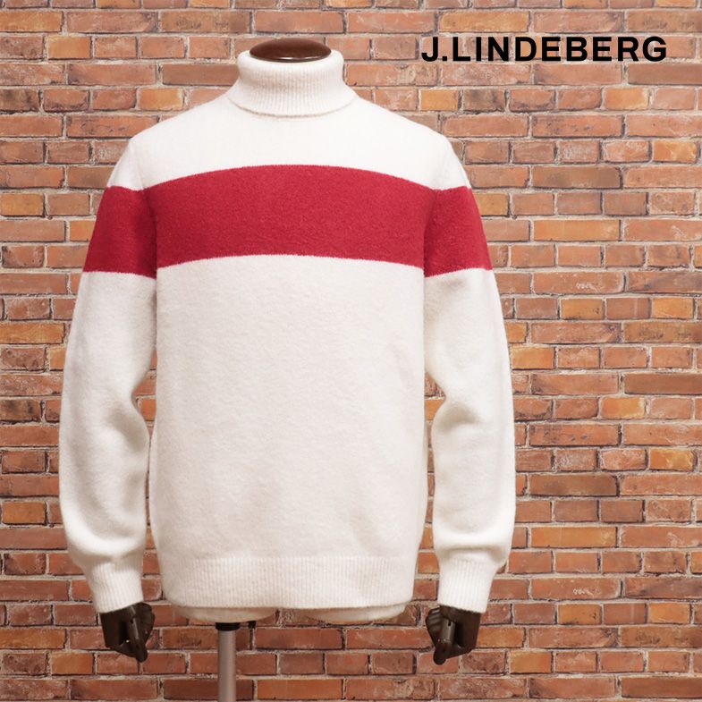 秋冬 J.LINDEBERG タートルネック ニット ウール アルパカ混ミドルゲージ バイカラー ゴルフ セーター レトロ モダン メンズ 欧州ブランド【jd226-38500TAF】