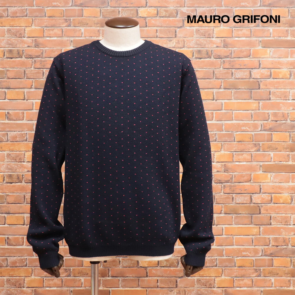 【期間限定ポイント10倍】秋冬 MAURO GRIFONI クルーネックニット イタリア製 ウールコットン 長袖 ドット 水玉 セーター メンズ インポート マ...