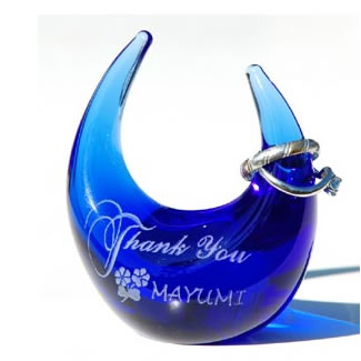 名入れ リングスタンド（サンクス柄）ブルー 指輪置き リングピロー サムシングブルー ガラス 贈り物 記念品 オリジ…