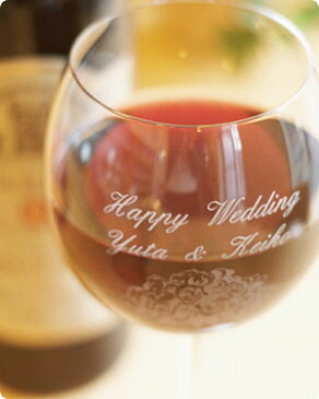 結婚祝い[バルーン型]ワイングラス（ペア）ブーケ柄-名入れギフト