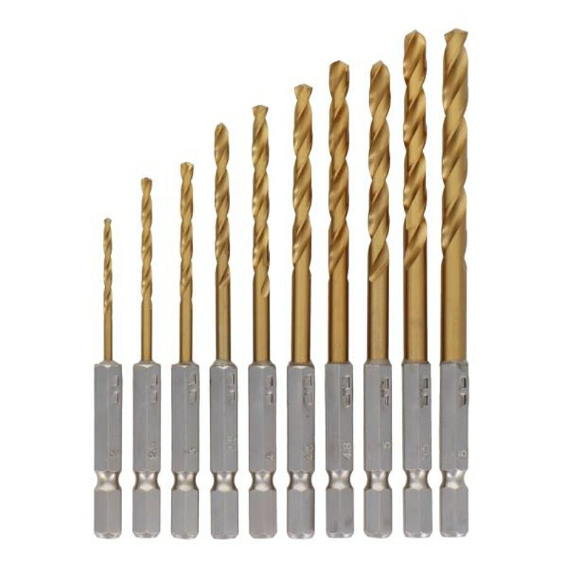 CUSTOM KOBO 10本組六角軸HSS鋼チタンドリル刃セット 三共コーポレーション 32822
