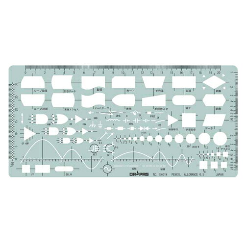 ◆◆用途◆◆製図用の型板(テンプレート)。◆◆機能◆◆電気・電子用の総合定規で、対数目盛付きです。◆◆仕様◆◆●サイズ：115×235×1.0mm。●片面つや消し。●インクエッジ付。◆◆材質◆◆●アクリル樹脂。 メール便対応商品です。◆追跡サービス◆　差し出しからお届けまでの配送状況をご確認頂けます。◆配達方法◆　宅配便：対面受渡もしくは宅配ボックス等となります。　メール便：お届け先の郵便受けに配達致します。◆配達日◆　宅配便：日曜・祝日等でも配達可能です。　メール便：日曜・祝日は原則配達されません。◆お届けまでの日数◆　宅配便：おおむね発送日から1～2日前後でお届け致します。　メール便：おおむね発送日から2～5日前後でお届け致します。　但し、お届け先が遠方の場合や離島などの一部地域の場合など、　さらに数日要する場合が御座います。　お急ぎの場合は宅配便をご利用下さい。※メール便注意事項※■郵便受けに配達されるため代金引換はご利用頂けません。■翌日配送サービスには対応しておりません。また、配達日時指定も出来ません。■メール便対応商品を複数ご購入頂いた場合や、メール便対応外商品と同梱での発送の場合、　宅配便で発送する場合が御座いますので、予めご了承下さい。※メール便の場合の返品交換について※■配達中の商品破損、紛失があった場合でも保証、交換等は対応致しかねます。万が一、ご購入商品と違った商品が届いた場合には交換対応させて頂きます。商品説明◆◆用途◆◆製図用の型板(テンプレート)。◆◆機能◆◆電気・電子用の総合定規で、対数目盛付きです。◆◆仕様◆◆●サイズ：115×235×1.0mm。●片面つや消し。●インクエッジ付。◆◆材質◆◆●アクリル樹脂。商品・パッケージは予告なく仕様変更する場合があります。