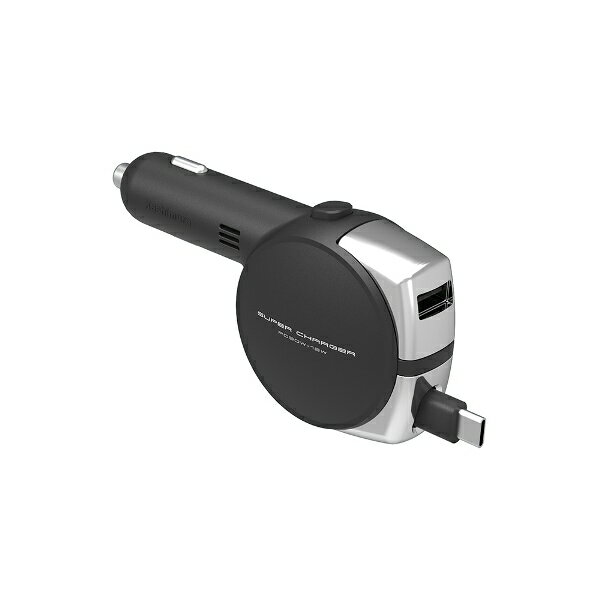 DC充電器 リール PD30W＋18W Type-C DCソケット 車 充電器 リール型 USB-A Type-C 高速充電 USBPD LED コード収納 カシムラ DC-070