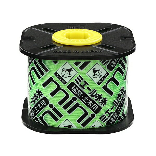 ■キャッチコピーコンパクトで使いきりやすい巻量です。■用途建築用水糸。■機能くるくる回る軸付リールです。切った糸はリールの凹部に巻けます(目安細約15m太約12m)。よく見える蛍光染色です。強く、長時間垂れにくいナイロン製水糸です。■仕様●蛍光グリーン。●約0.5mm×250m。■材質●糸：ナイロン。●リール：PP。■注意事項用途以外には使用しないでください。幼児の手の届かないところでご使用、保管してください。水糸を手や歯で切断するとケガをする事があります。製造上、糸に継ぎ目が入る場合があります。商品説明