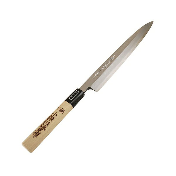 ■キャッチコピー良質の刃物鋼と鉄をもって、古来の製法を元に、鋼の粘りを追求しながら丁寧に製作しています。■用途魚介類や刺身などを薄く切るときに使用します。■機能魚介類や刺身を切るための包丁で、薄く切っていく作業に適しています。刺身を切る際に刃を往復すると素材の切断面が傷み、光沢がなくなることから、一方向にのみ引き切ることができるように刃渡りが長くなっています。■仕様●刃長：240mm。●片刃。■材質●刃部：安来鋼白紙。●柄部：PC輪付朴材。商品説明■注意事項使用用途以外では使用しないでください。刃先は非常に鋭利に仕上げております。取り扱いには十分に注意し、振り回したりしないでください。叩くような使い方や、冷凍食品には使用できません。包丁が破損する可能性があり、非常に危険です。包丁は刃物ですので、定期的なお手入れが必要になります。切れ味が落ちたときには、砥石などで刃研ぎを行い、メンテナンスをしてください。使用後は、しっかりと汚れを落とした後、乾いた布巾で水気を完全に切ってから保管してください。水気が切れていないと、刃部のサビにつながりますので、ご注意下さい。