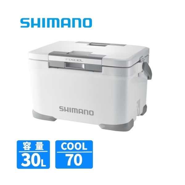 保冷力・操作性・堅牢性をバランスよく備えた、汎用クーラーボックスの中核モデル。モデルごとの仕様に合わせた断熱構造を採用し、釣行に必要十分な保冷性能に配慮しています。両面から開閉でき取り外しも可能なフタ、抗菌加工を施したボディ、水抜きしやすいワンタッチ水栓など、釣りでの使用を想定した使い勝手を追求。シンプルな面構成は洗いやすさや乾燥のしやすさにもつながり、メンテナンス性にも配慮されています。さらに、オプションパーツによる機能拡張にも対応し、スタイルや釣種に合わせたカスタマイズが可能です。 ※こちらの商品はメーカー在庫を取寄せ後の発送となるためご注文から発送まで2週間程度のお時間がかかる場合がございます。※またメーカー在庫を販売しておりタイミングによっては商品欠品や販売終了となっておりキャンセルとさせていただく場合がございますので予めご了承ください。商品説明保冷力・操作性・堅牢性をバランスよく備えた、汎用クーラーボックスの中核モデル。モデルごとの仕様に合わせた断熱構造を採用し、釣行に必要十分な保冷性能に配慮しています。両面から開閉でき取り外しも可能なフタ、抗菌加工を施したボディ、水抜きしやすいワンタッチ水栓など、釣りでの使用を想定した使い勝手を追求。シンプルな面構成は洗いやすさや乾燥のしやすさにもつながり、メンテナンス性にも配慮されています。さらに、オプションパーツによる機能拡張にも対応し、スタイルや釣種に合わせたカスタマイズが可能です。※クーラーの寸法は目安です。※外寸法にはハンドルを含みます。※底部の長さは、底面の角Rの中心と中心を結んだ長さです。※各シリーズの収納例は、板氷：130×240×65mm、保冷剤XL：195×255×35mm、オキアミ：170×300×60mm、飲物：PETボトル500ml Φ66×207mm、PETボトル2l 90×105×305mm、PETボトル1l 75×95×205mmを想定しています。※上蓋の断熱材は全て発泡ポリスチレンです。※クーラーの蓋の裏にある小さな穴は、内部の圧力を調整するための通気孔です。ご安心してお使いください。※蓋は防水構造ではありません。合わせ目に水をかけないでください。※表面にホコリ等が付着した状態では抗菌機能は発揮できません。「ノバロン」は東亜合成株式会社の登録商標です。※水栓のナットが内側に部分的に突出しているところがあります。※△はオプションで取り付けができます。カラー： Wライトグレーサイズ： LT 30L容量： 30L内部寸法1： 中央部 25.9×44.9×26.0cm内部寸法2： 底部 25.0×44.0×26.0cm外部寸法1： 35.0×58.3×35.0cm自重： 4.8kg断熱素材： 発泡ポリスチレンCOOL： 70標準パーツ： ハンドル、水栓、取り外し可能フタ、滑り止めゴムJANコード：4969363162991メーカー名：シマノ商品名：SHIMANO フィクセル LT 30L Wライトグレー NF-730Z クーラーボックス※ 商品・パッケージは予告なく仕様変更する場合があります。※ 掲載画像はすべてイメージです。予告なく変更する場合があります。