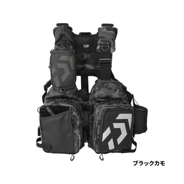 肩への荷重を効果的に腰に分散させる設計に改良し、快適性が向上。設計を見直し自重を軽量化。長時間の使用でも負担を大幅に軽減。商品説明肩への荷重を効果的に腰に分散させる設計に改良し、快適性が向上。設計を見直し自重を軽量化。長時間の使用でも負担を大幅に軽減。左腰ポケット前面にローテーションポケットをファスナー開閉式に改良。ショルダークッションを増量。肩への負担を軽減。ターポリンポーチのファスナー端にピンオンリールを取り付けが可能。背面のショルダーベルト固定方式は自分の好みの位置でポーチを固定することが可能。右腰のミニポケットに間仕切りを設けて、糸くずを取り込みやすいダストポケット機能。メインの拡張腰ポケットの出し入れ角度を改良し、拡張の前後でも出し入れのしやすさを改善。浮力材を着脱方式に改良し、洗濯が容易に。背中のパッド中央に溝を設け、通気性を確保することにより夏場のウェーディングで不快な肩から背中にかけての蒸れを軽減。ベンチクールシステム(背部の分割)と相まって、より快適な釣りを実現。カラー： ブラックカモサイズ： フリーサイズ(詳細)1： 着丈サイズ(目安) フリー 53cm素材1： [本体]ポリエステル100% / [ポーチ]ポリ塩化ビニル(PVC)浮力材： ポリエチレン独立発泡材浮力表示： 浮力7.5kg以上/24時間以上浮力材着脱： 〇JANコード：4550133541353メーカー名：ダイワ商品名：Daiwa DF-6026 ベンチクールエアーゲームベスト フリー ブラックカモ※ 商品・パッケージは予告なく仕様変更する場合があります。※ 掲載画像はすべてイメージです。予告なく変更する場合があります。